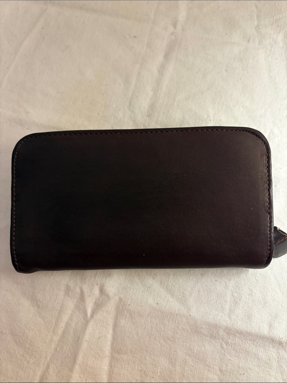 Brown Leather Zip Wallet - made in Bolivia, handcrafted with stamp